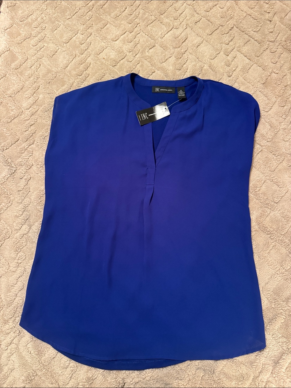 INC International Concepts Sleeveless Royal Blue Split-Neck Blouse NEW M